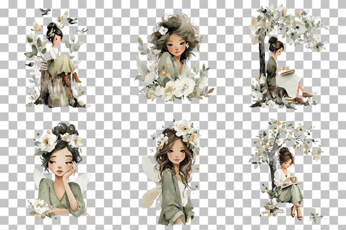 Whimsical Girls Clipart Set, an Illustration by DreamCafeArt (Photo 3 of 6)