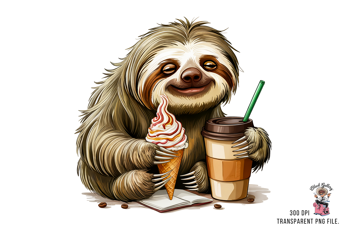 Male Sloth with Coffee Cup PNG, a Graphic by Clipart Bloom (Photo 5 of 11)