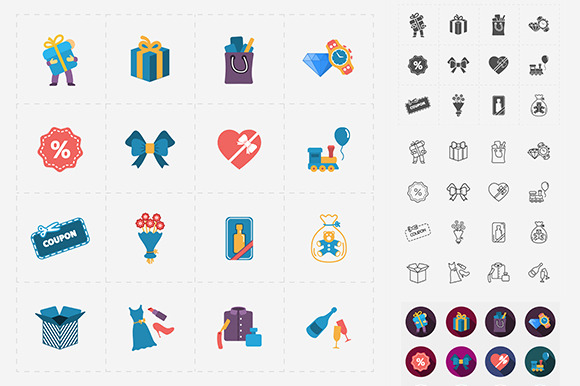 Gift Flat Shop Icon Set