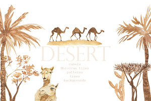 Desert. Watercolor poster set