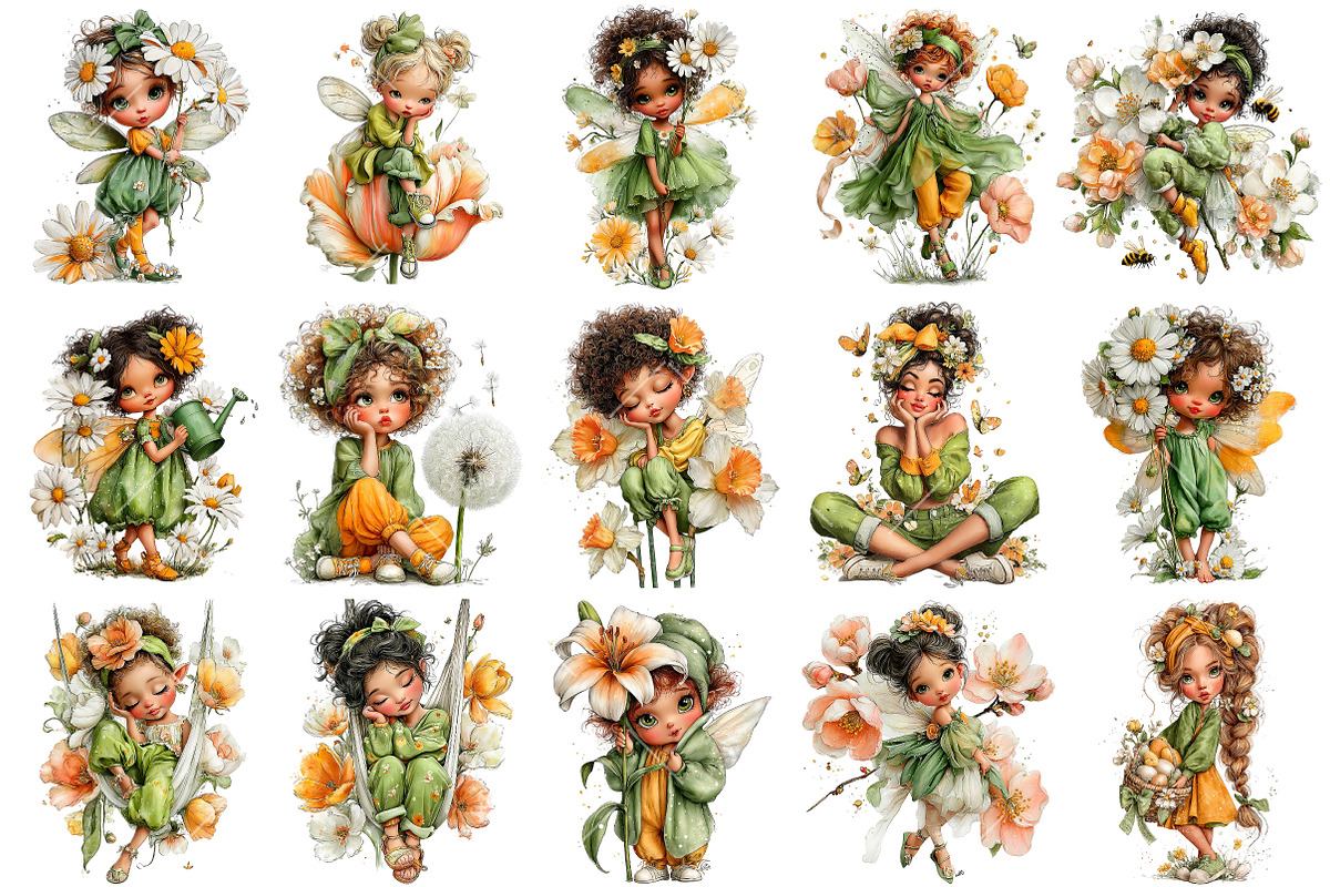 Whimsical Spring Fairy Clipart, an Illustration by OK Design (Photo 3 of 6)