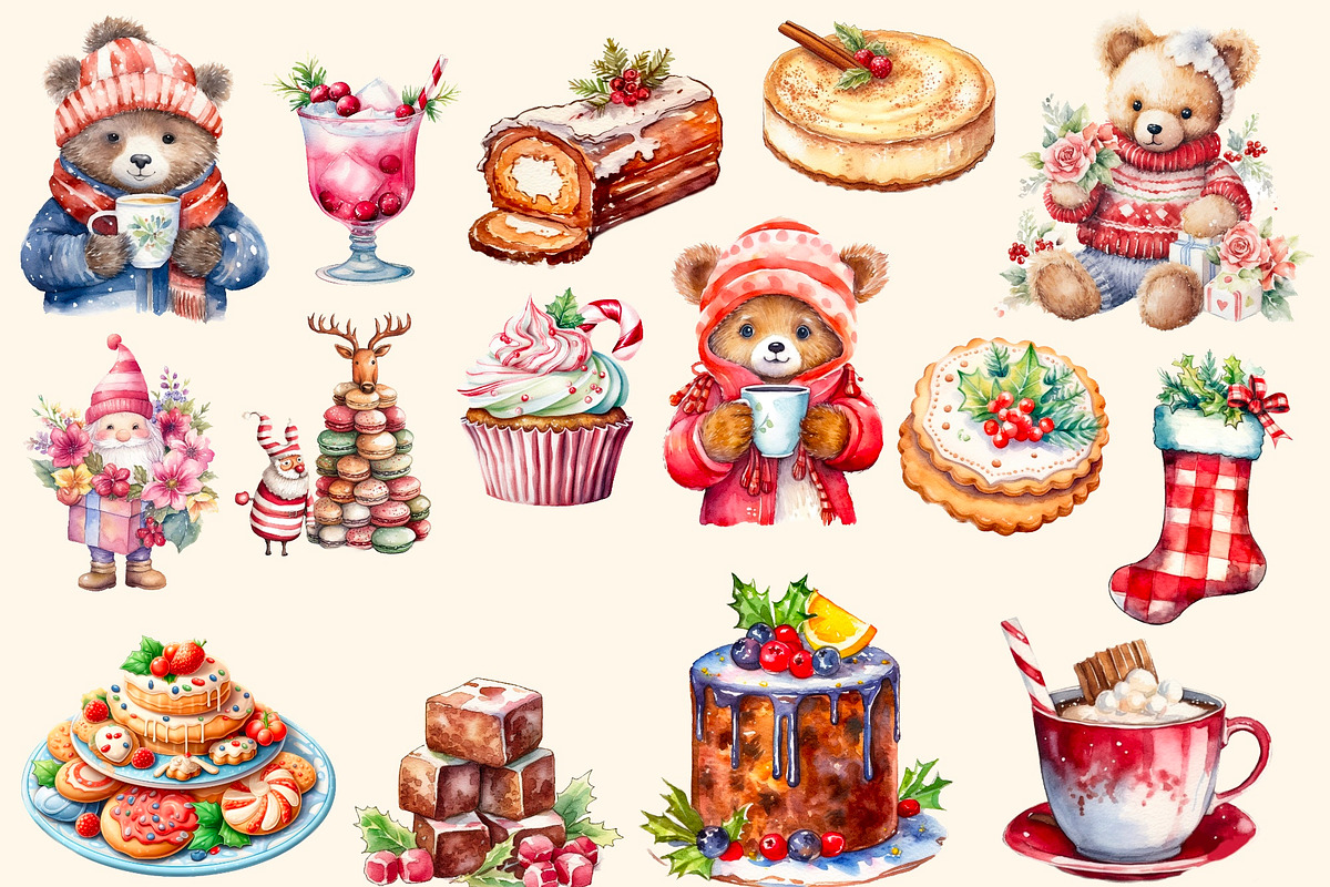 Christmas fair watercolor clipart, a Decorative Illustration by Hello My Print (Photo 10 of 10)