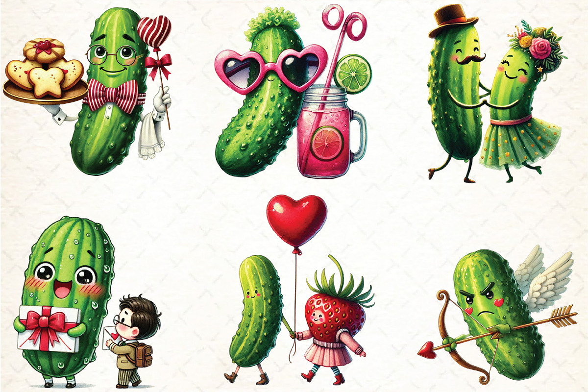 Cute Pickle in Valentines Clipart, an Illustration by DreamCafeArt (Photo 2 of 5)