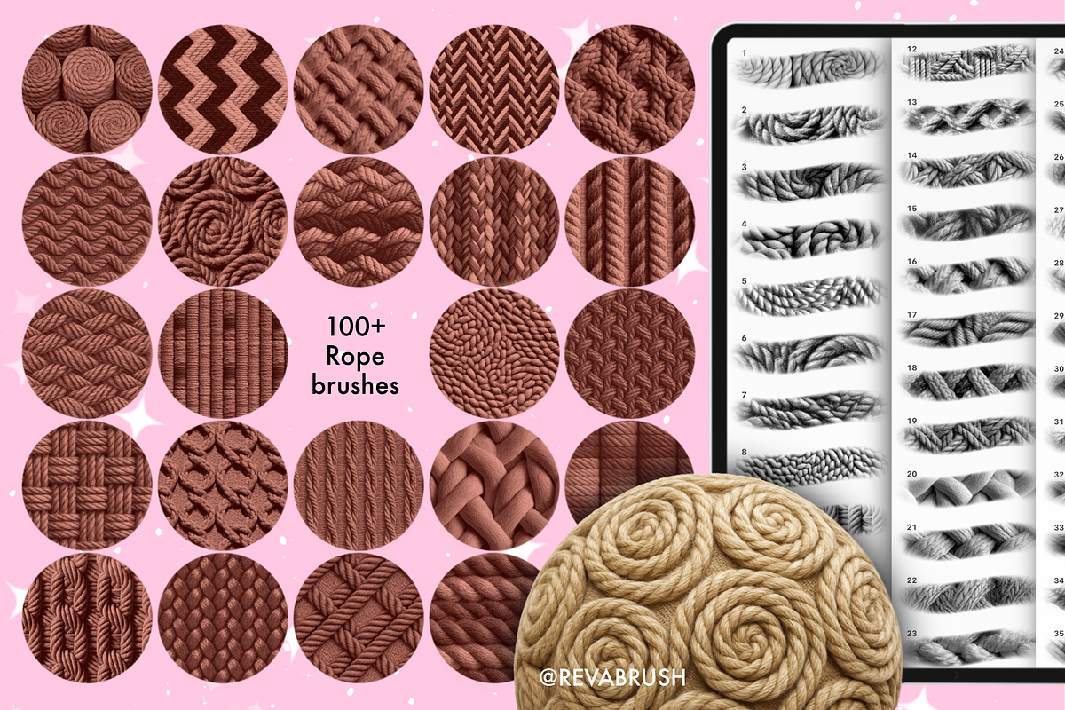 Procreate Rope texture brushes, a Brush Add-On by Revabrush (Photo 2 of 7)