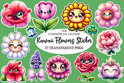 Kawaii Flowers Clipart Bundle, an Illustration by Designworld (Thumbnail 1 of 7)