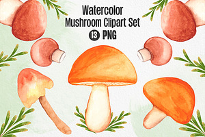 Watercolor Mushroom Clipart Set