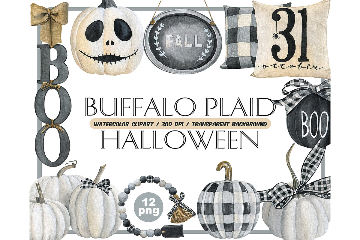 Watercolor buffalo plaid halloween, a Seasonal Illustration by ArtfulStudio (Photo 1 of 8)