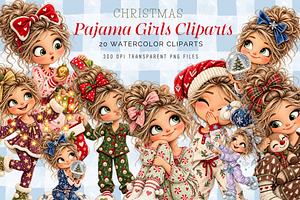 Christmas Pajama Girl Clipart Bundle