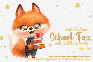 Cartoon fox with textbooks, an Animal Illustration by Azuzlikus