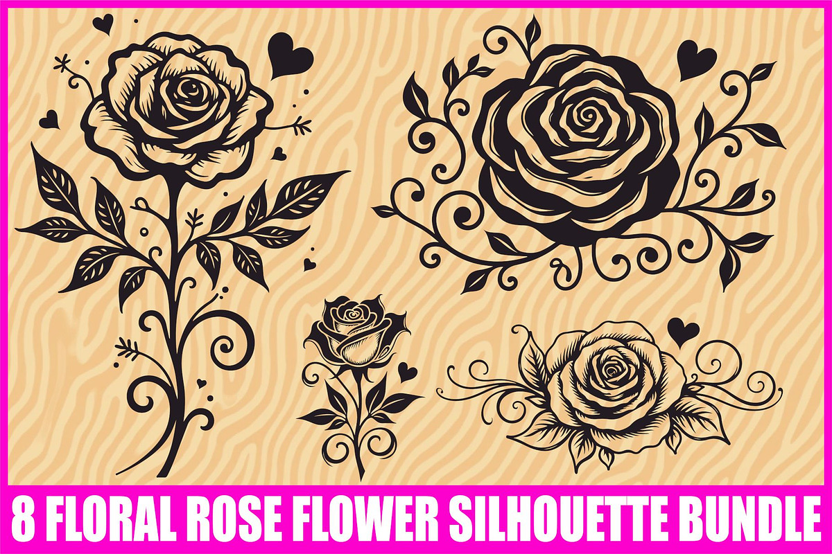 Floral Rose Silhouette Set, an Illustration by hafijul (Photo 1 of 9)