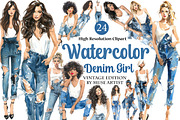 Watercolor Denim Girl Clipart, an Illustration by DreamArtGraphic (Thumbnail 1 of 3)