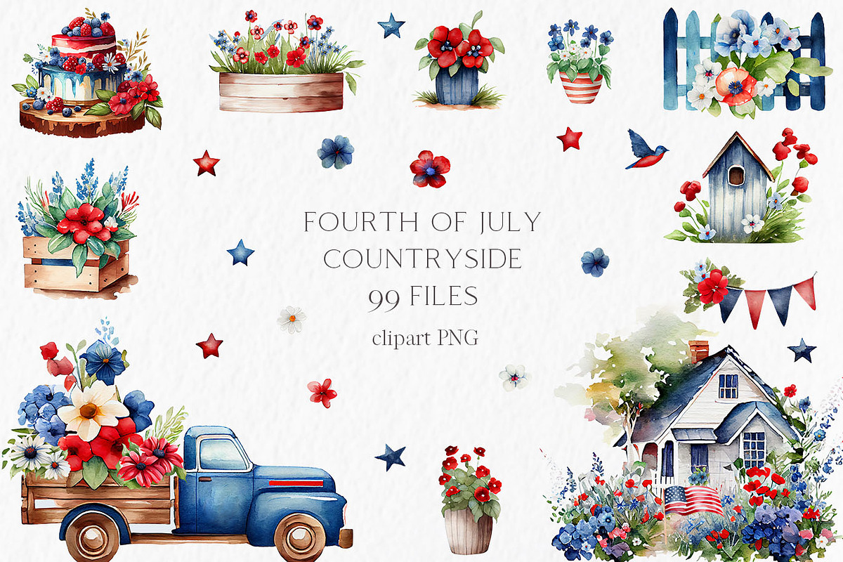 Fourth of July Watercolor Clipart, an Object Graphic by MyLittleMeow (Photo 1 of 7)