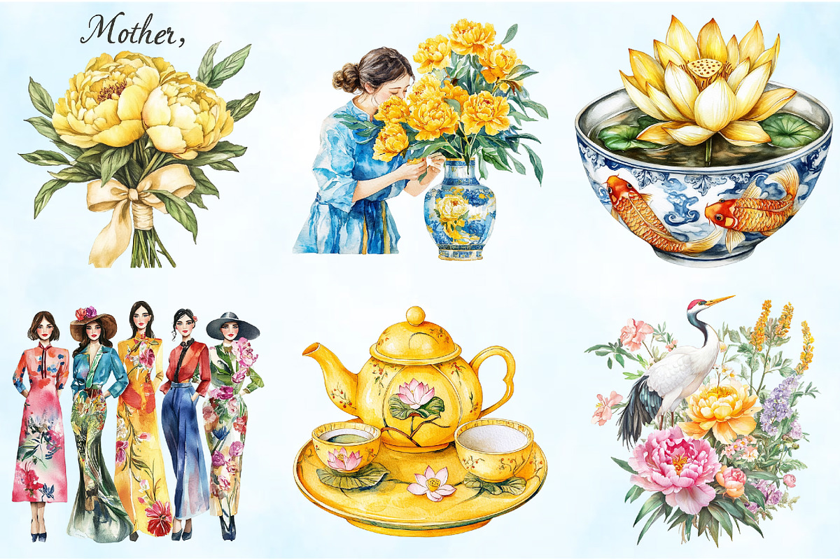 Yellow Chinoiserie Mothers Day PNG, an Illustration by Craft Nest (Photo 5 of 5)
