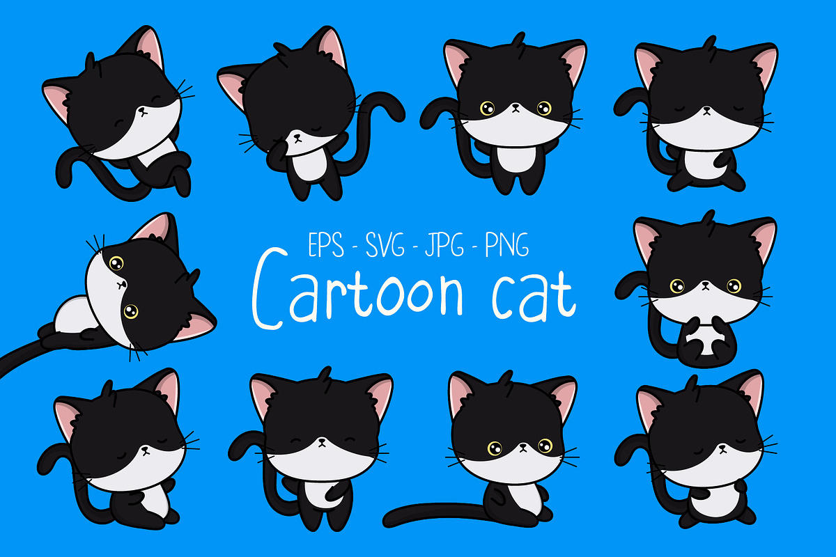 Set of Cute Black Cat Illustrations, an Illustration by ArtVarStudio (Photo 1 of 3)