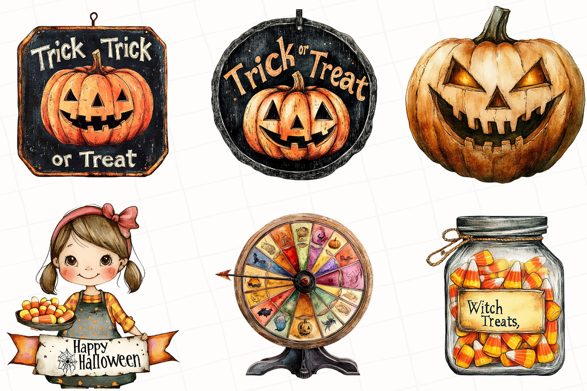 Vintage Halloween Décor Clipart, an Illustration by OK Design (Photo 3 of 5)