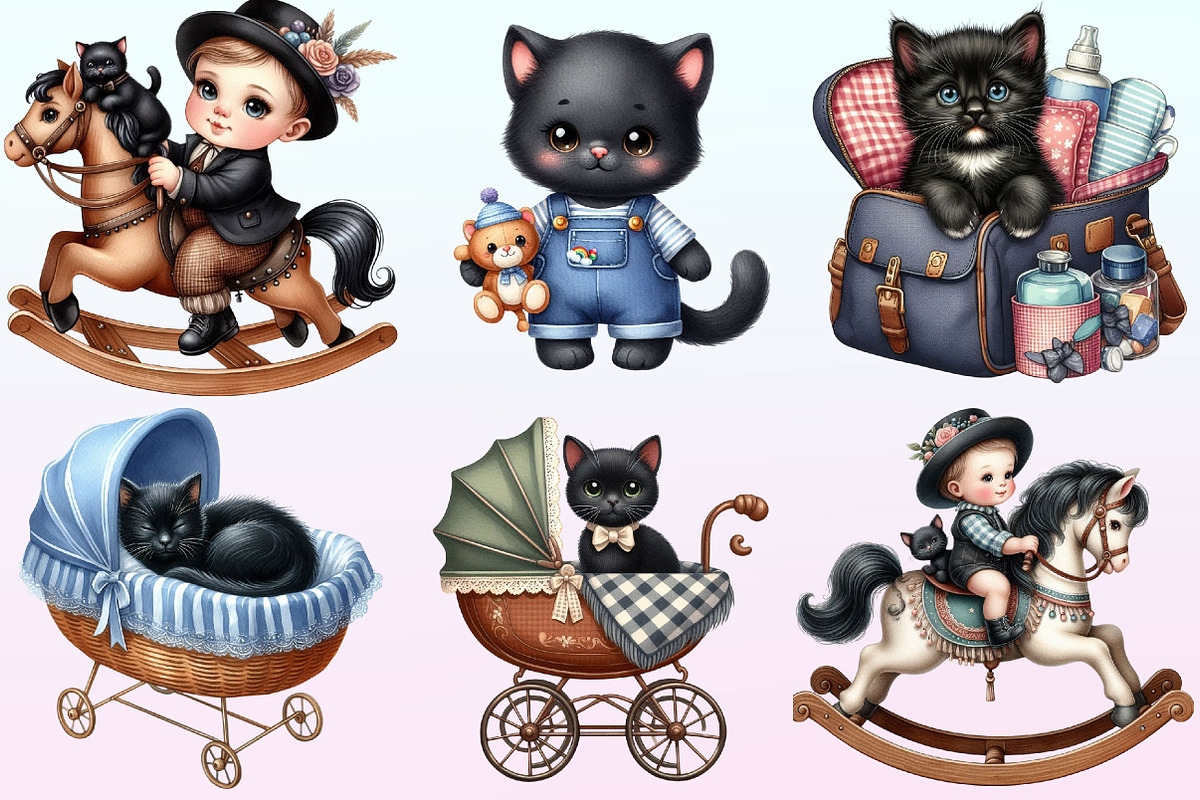 Black Cat Clipart Nursery Baby Boy, a Graphic by CitraGraphics (Photo 2 of 4)