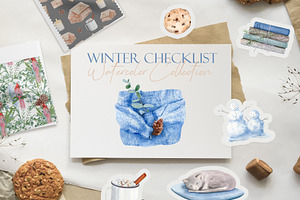 Winter Checklist Watercolor Clipart