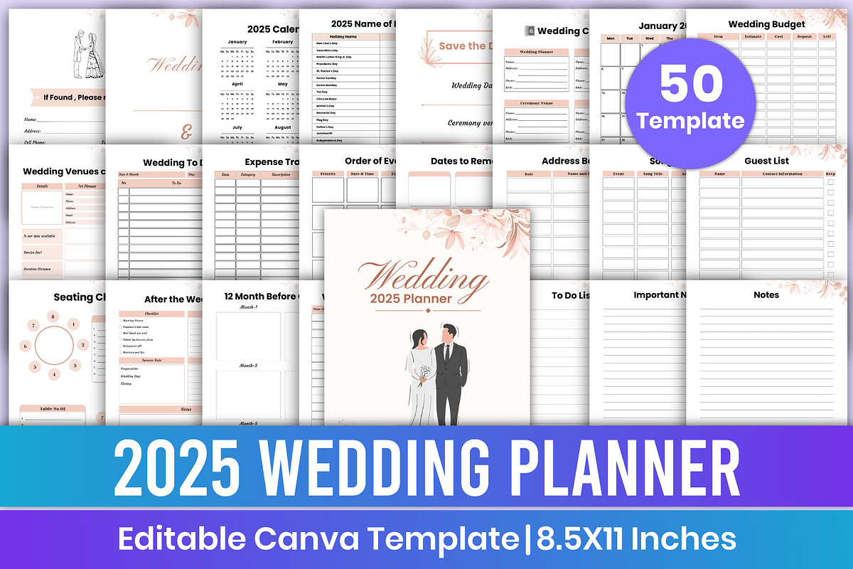 2025 Wedding Planner Canva Template, a Stationery Template by Mustafiz (Photo 1 of 6)