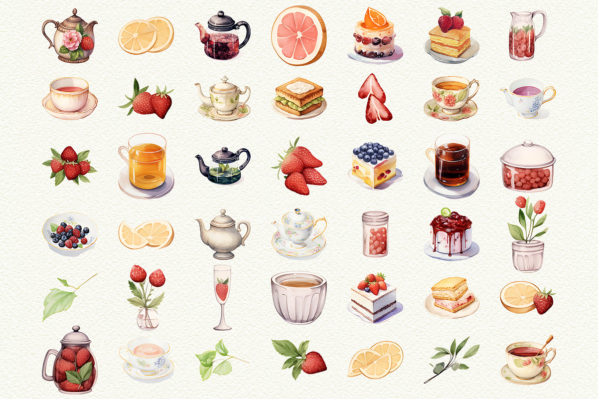 Afternoon Tea Watercolor Clipart, a Food Illustration by Anna Design Studio (Photo 4 of 8)