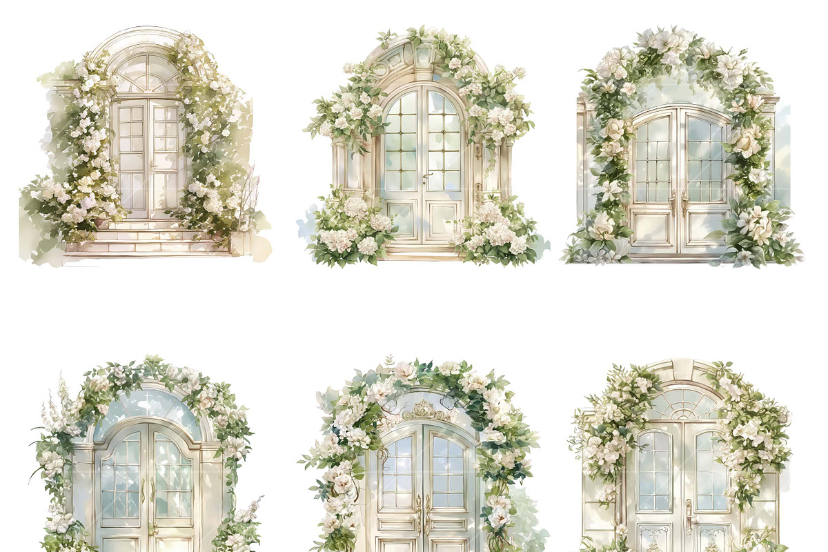 White Flowers Doors Clipart Bundle, a Decorative Illustration by Design Scotch (Photo 2 of 8)