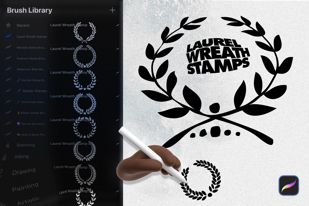 Laurel Wreath Procreate Stamp Brushe, a Brush Add-On by Layerform Design Co. (Photo 1 of 4)