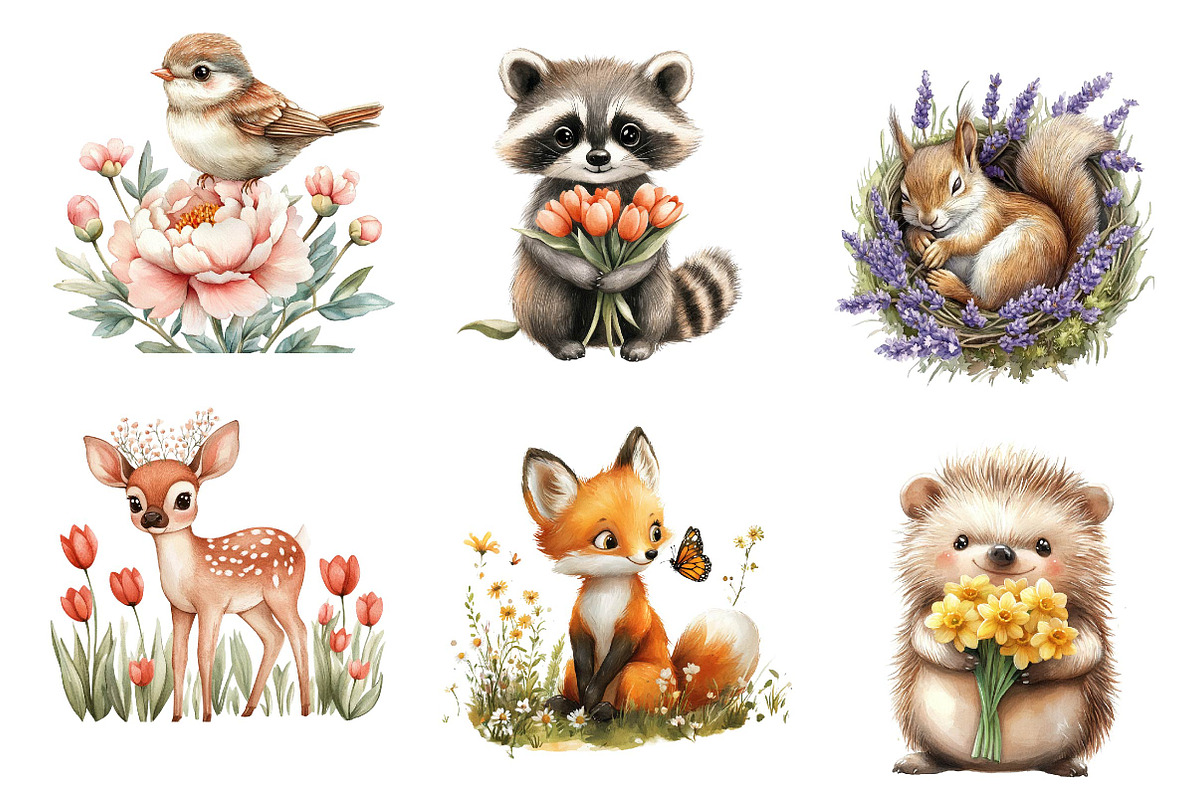 Woodland Spring Floral Cute Animal, an Illustration by CreationArt (Photo 2 of 5)