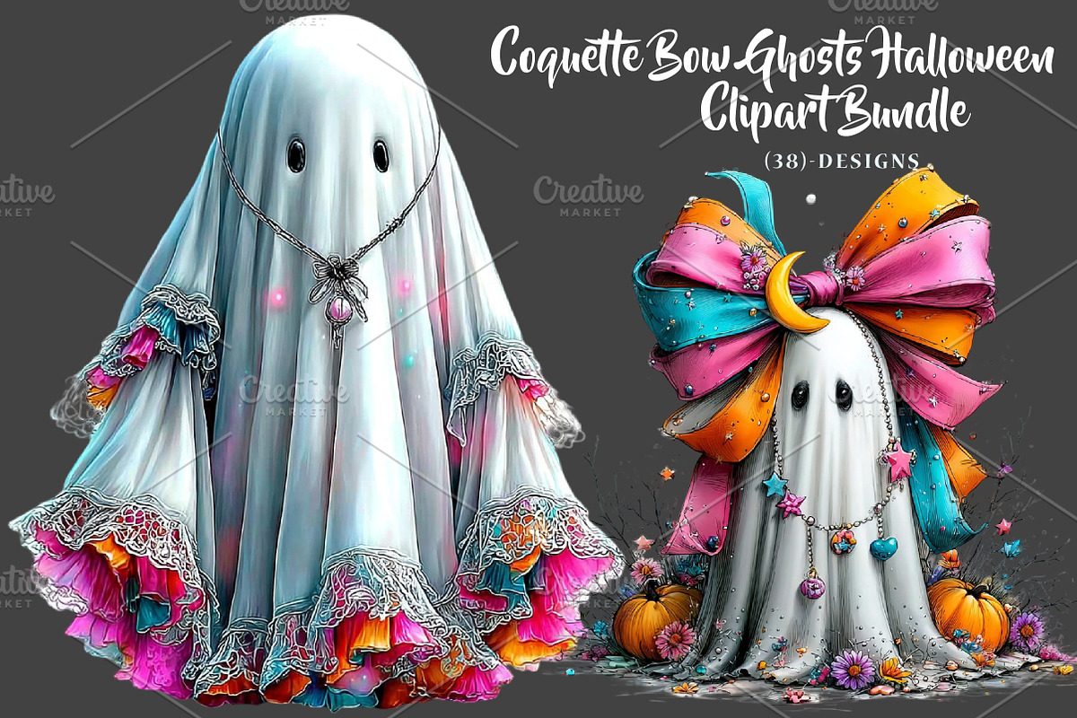 Coquette Bow Ghosts Halloween, a Seasonal Illustration by CreationArt (Photo 1 of 5)