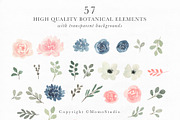 Blush and Navy Watercolor Florals, a Work Illustration by Momo Studio (Thumbnail 5 of 12)