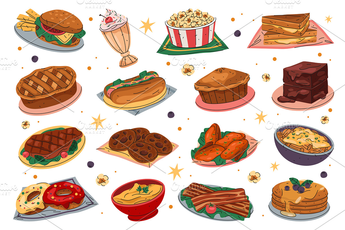 Set of American food. Vector, a Food Illustration by Elegant Solution