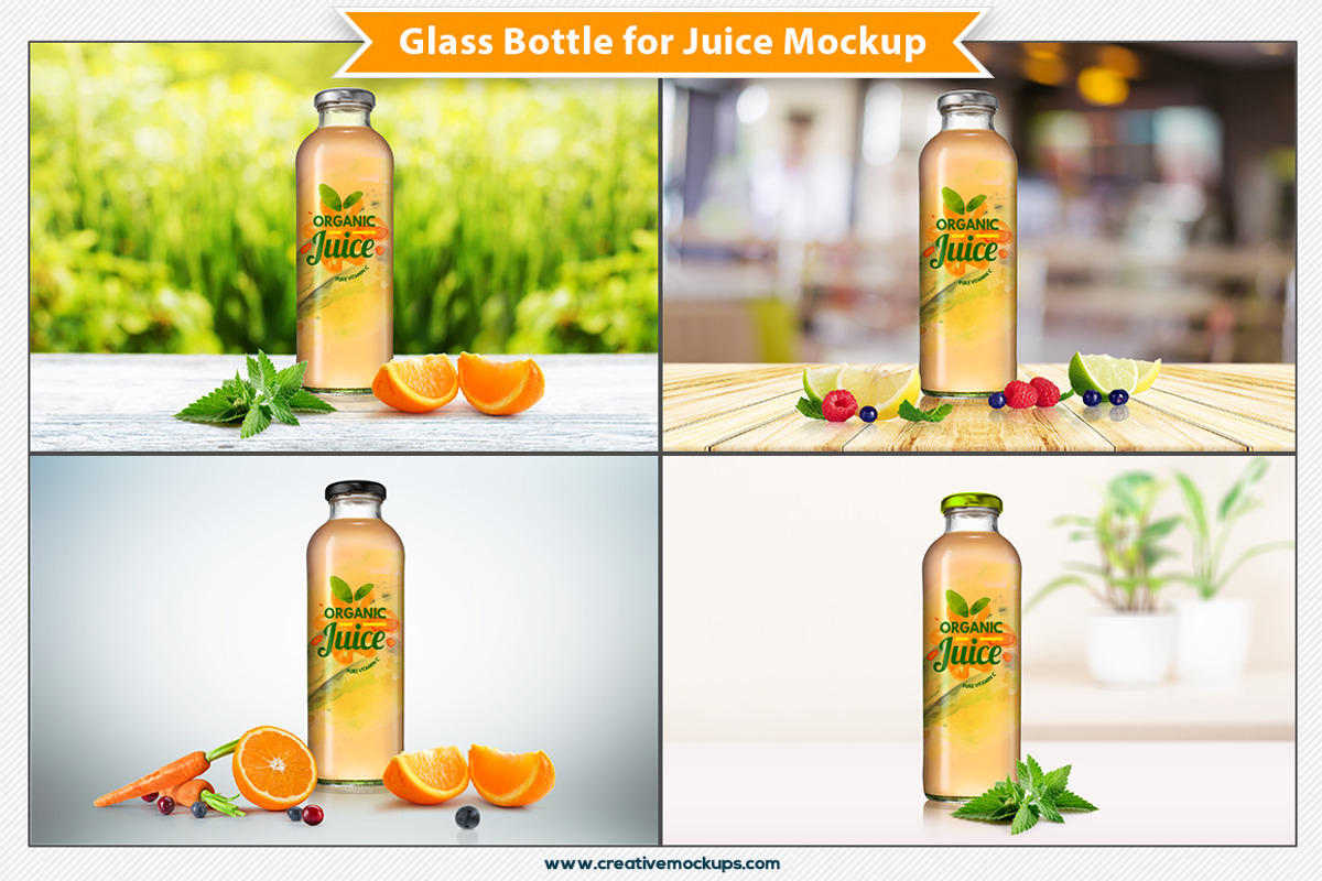 Glass Bottle for Juice Mockup, a Packaging Mockup by Plus Media (Photo 3 of 7)