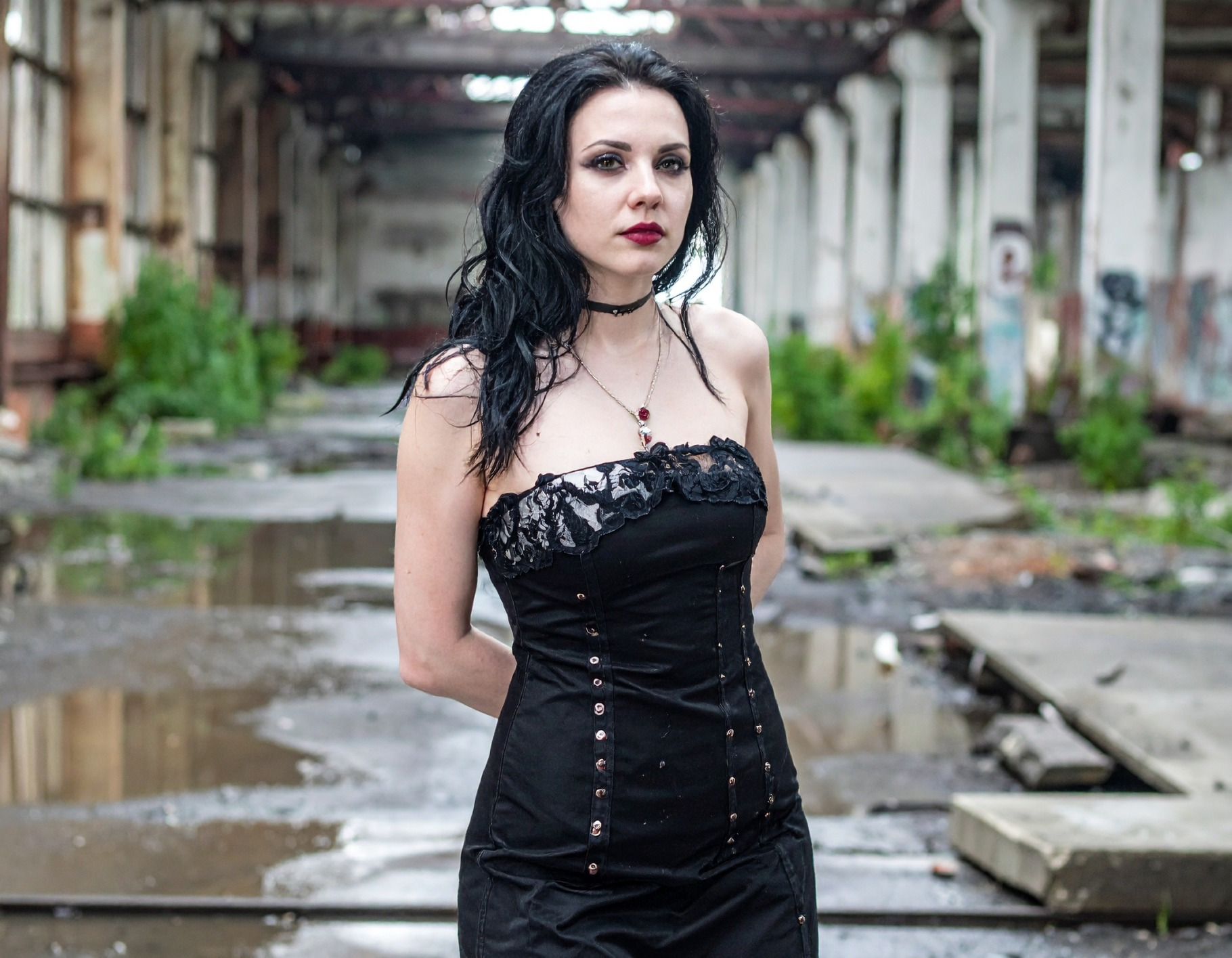 beautiful young goth woman in abandoned factory, AI generated, a Photo ...