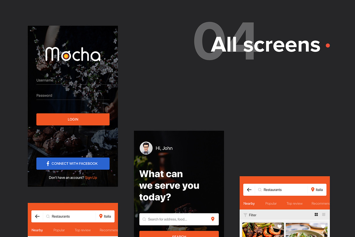 Food Mobile App UI Kit, an App Template by hoangpts (Photo 4 of 4)