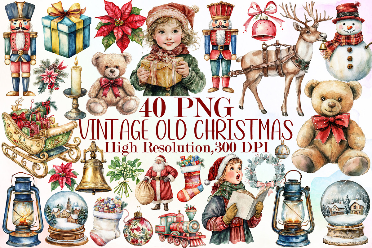 Vintage Old Christmas Clipart Bundle, an Illustration by Sublimation Artist (Photo 1 of 6)
