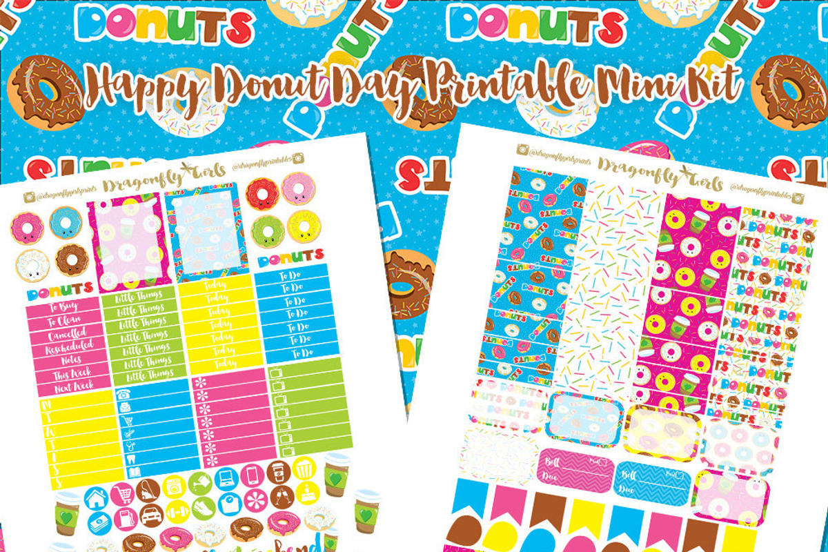 Happy Donuts Printable Stickers, a Graphic by Dragonfly Girls Designs