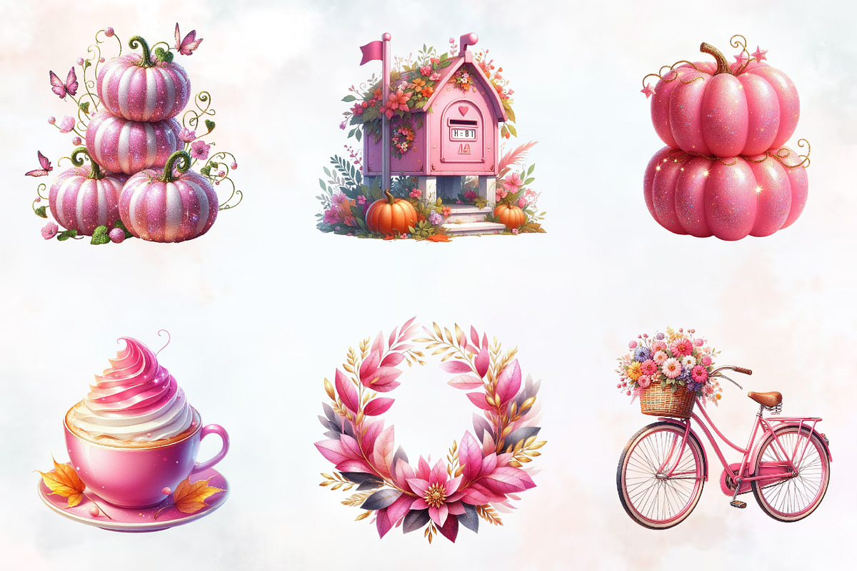 Pink Autumn Sublimation Clipart, an Illustration by RobertsArt (Photo 6 of 7)