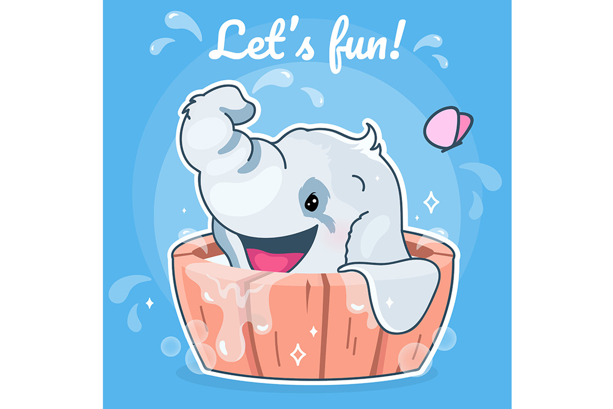 Cute elephant kawaii character, a Poster Template by IMG visuals characters