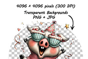 Funny Birthday Pig Clipart Cartoon, a Graphic by one-touch (Thumbnail 12 of 15)