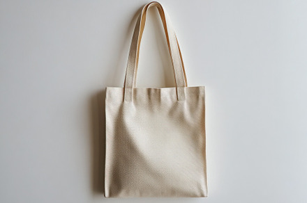Beige canvas tote bag on white backg, a Background Photo by Pixeness