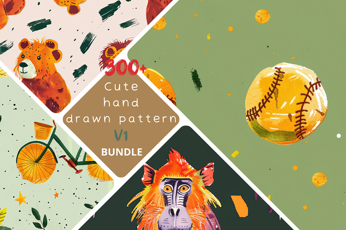 300+ Cute hand drawn pattern V1, a Pattern Graphic by Virgo Studio (Photo 1 of 11)