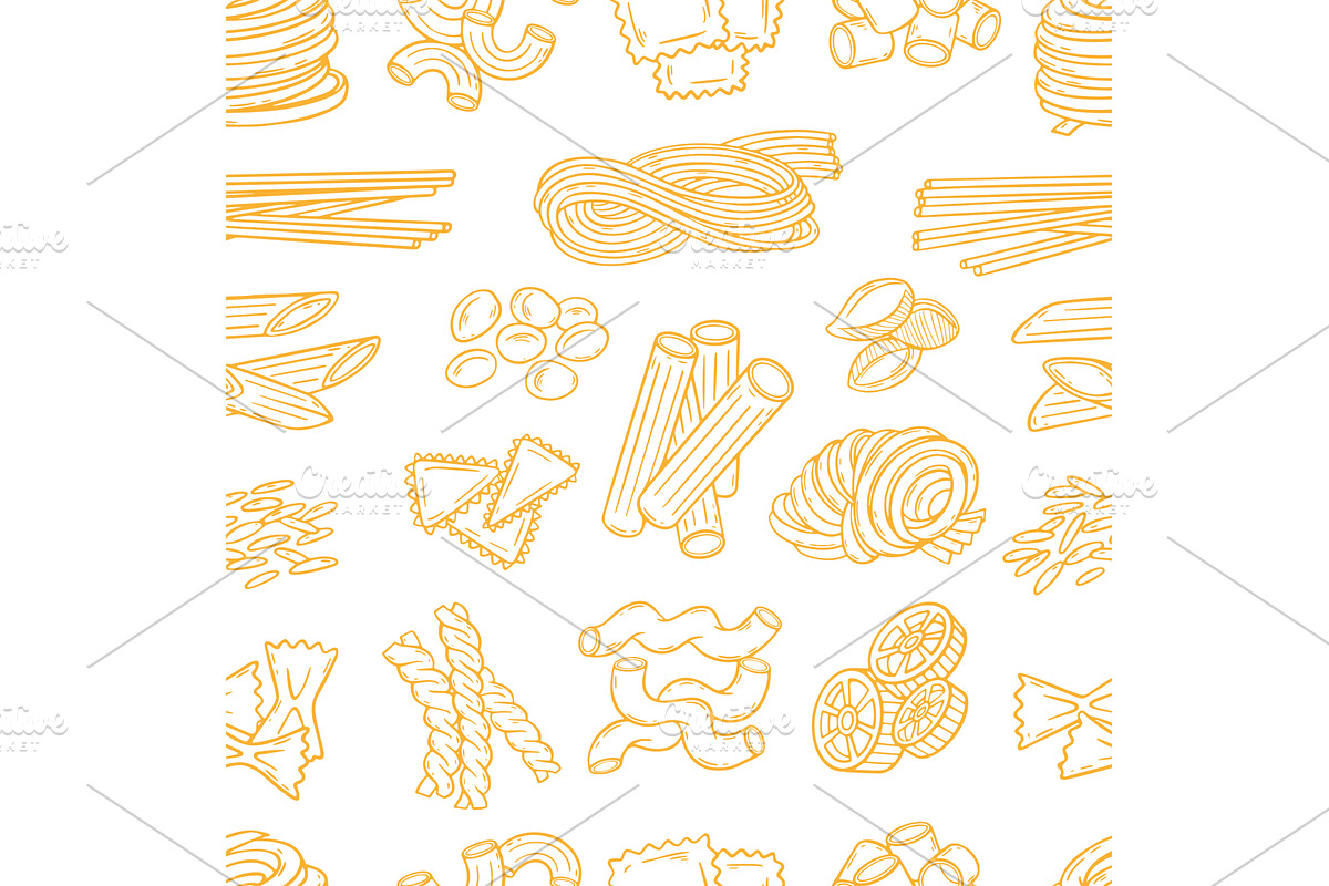 Doodle pasta pattern. Traditional, a Food Illustration by Valerie Bodnar