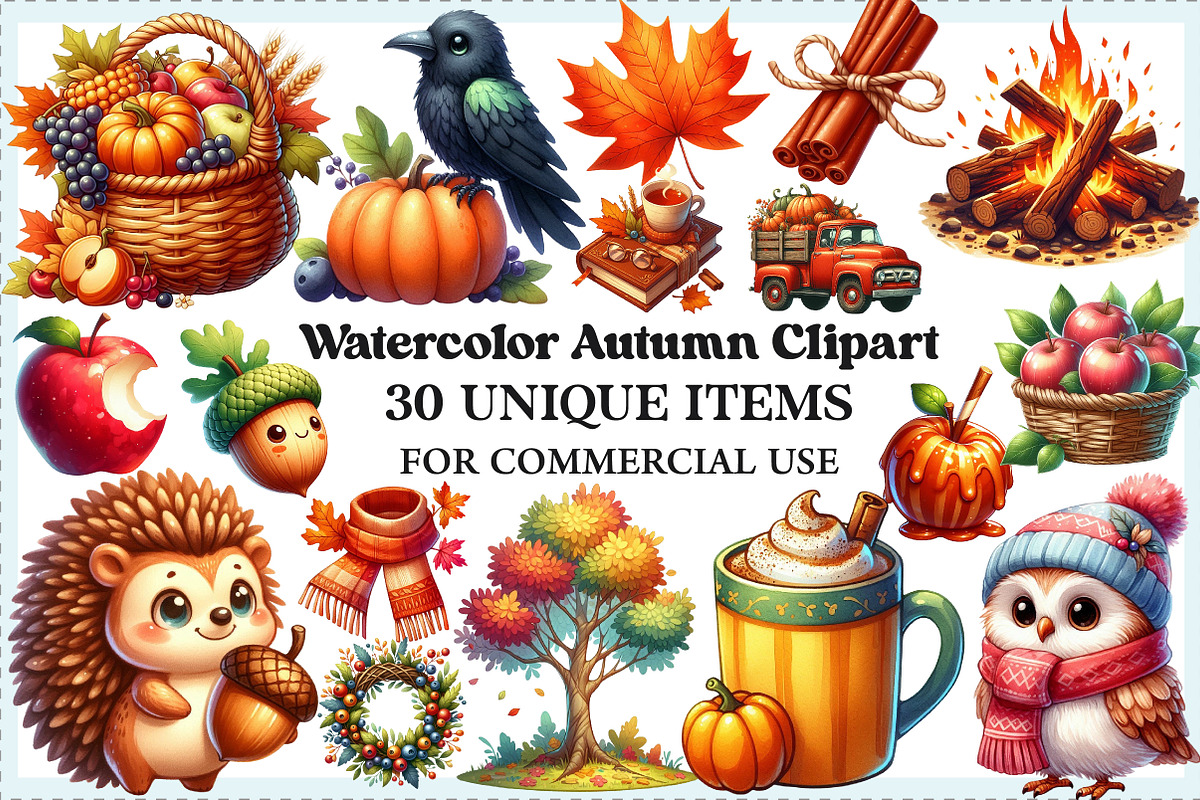 Watercolor Autumn Clipart, an Illustration by Craft Nest (Photo 1 of 5)