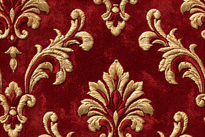 Seamless pattern red fabric with ornate gold and red embroidered, a Pattern Graphic by Studio ANNA