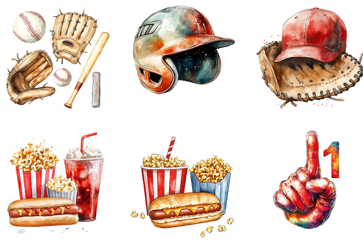 Retro Baseball Clipart Set, an Illustration by Designking (Photo 3 of 5)