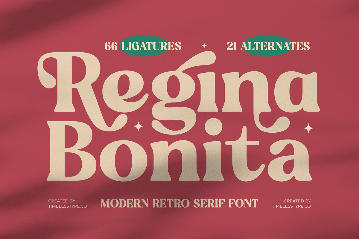 Regina Bonita Modern Retro Serif, a Serif Font by timelesstype.co (Photo 1 of 20)