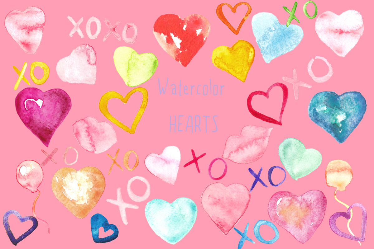 Valentine Hearts watercolor clipart, a Decorative Illustration by LABFcreations (Photo 2 of 3)