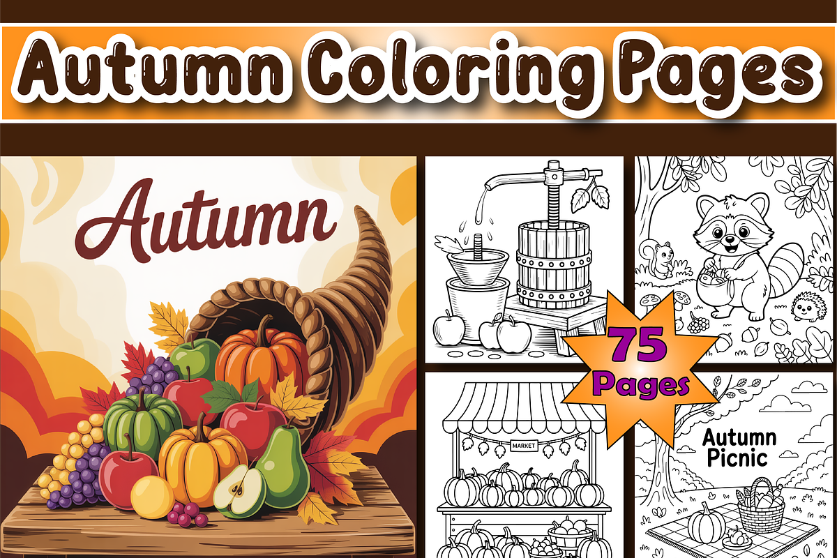 Autumn Coloring Pages For Kids, a Seasonal Illustration by Printable Design Store (Photo 1 of 4)
