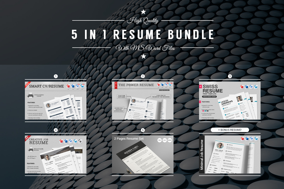 5 in 1 Resume/CV Bundle With MS Word, a Resume Template by SNIPESCIENTIST
