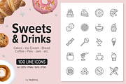 100 Sweets & Drinks Icons, an Outline Icon by Nadiinko (Thumbnail 1 of 3)