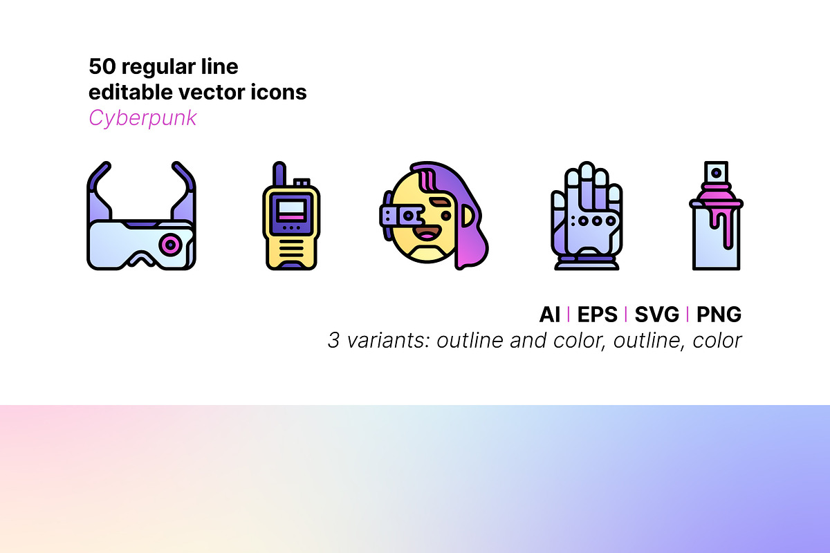 50 Cyberpunk Icons, an Outline Icon by Side Project (Photo 1 of 9)