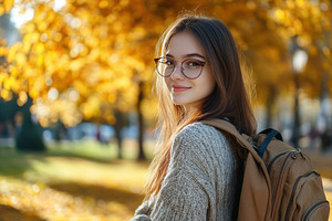Beautiful student girl with backpack, a Photo by Pavel_design